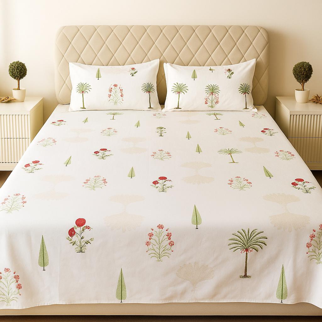 Cotton Block Print Bedsheet-Aaroha Living