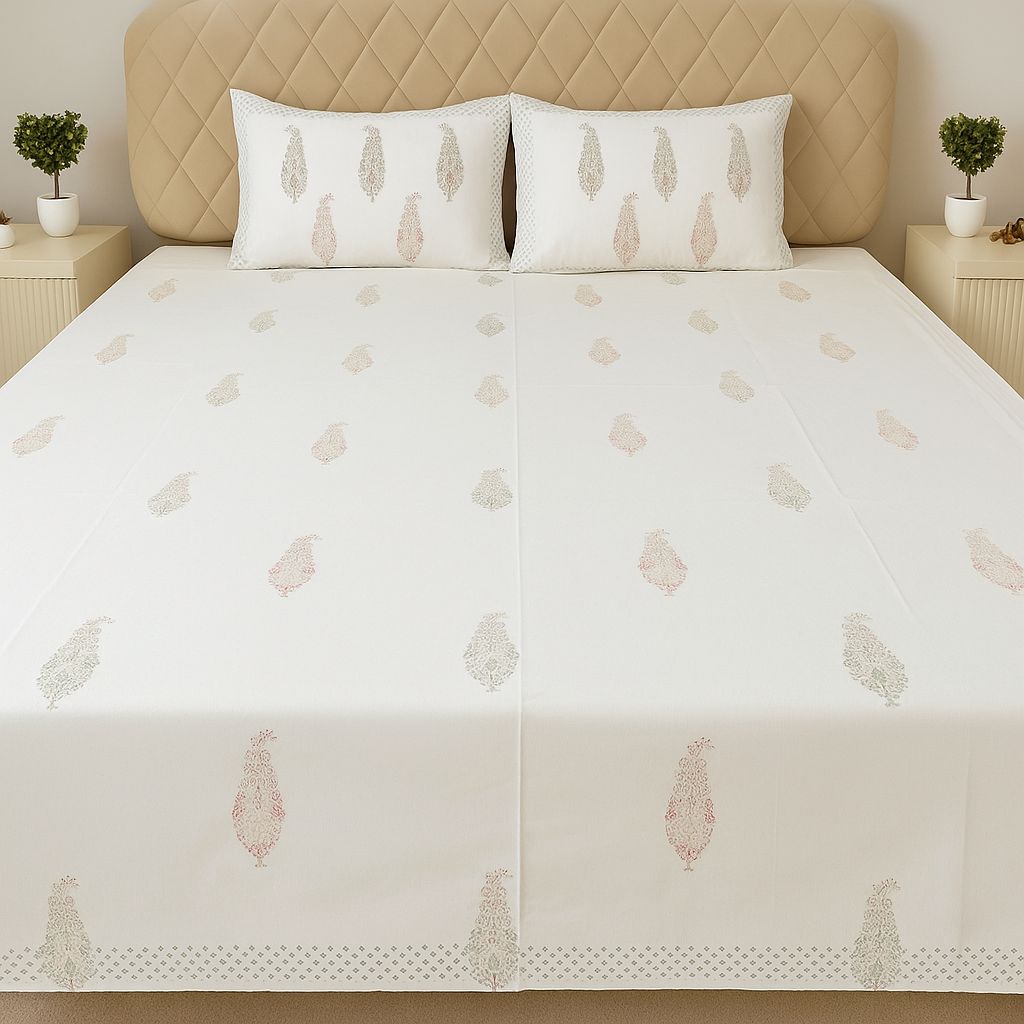 Cotton Block Print Bedsheet-Aaroha Living