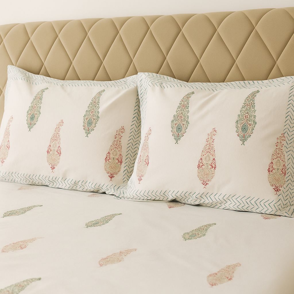 Cotton Block Print Bedsheet-Aaroha Living