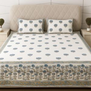 Handcrafted Jacquard Block Print Bedcover-Aaroha Living