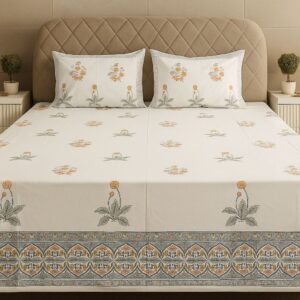 Cotton Block Print Bedsheet-Aaroha Living