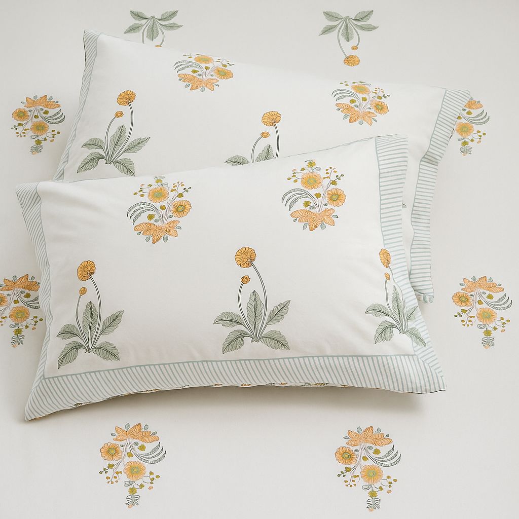 Cotton Block Print Bedsheet-Aaroha Living