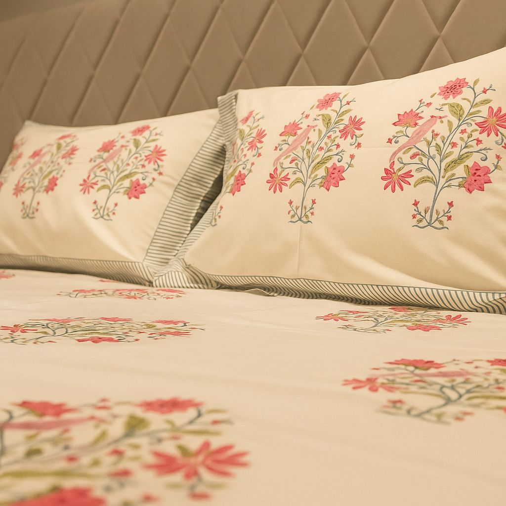 Cotton Block Print Bedsheet-Aaroha Living