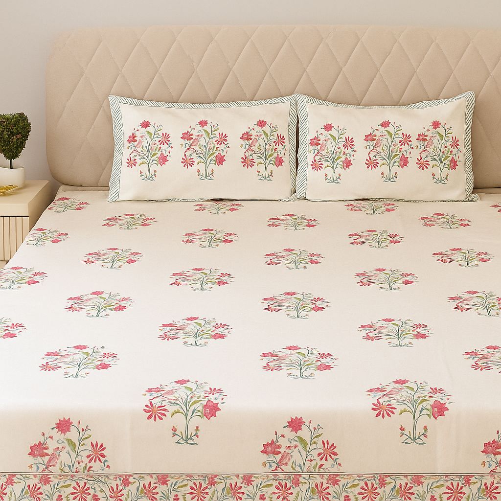 Cotton Block Print Bedsheet-Aaroha Living
