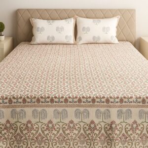 Handcrafted Jacquard Block Print Bedcover-Aaroha Living