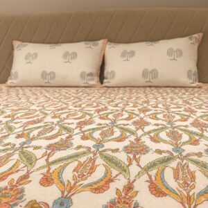 Handcrafted Jacquard Block Print Bedcover-Aaroha Living