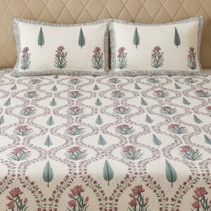 Handcrafted Jacquard Block Print Bedcover-Aaroha Living