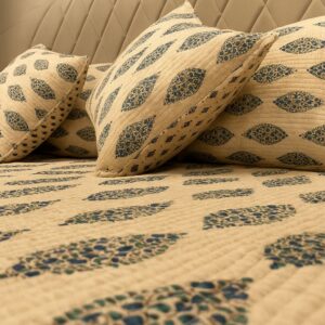 Ajrakh Block Print Blue Bedcover-Aaroha Living