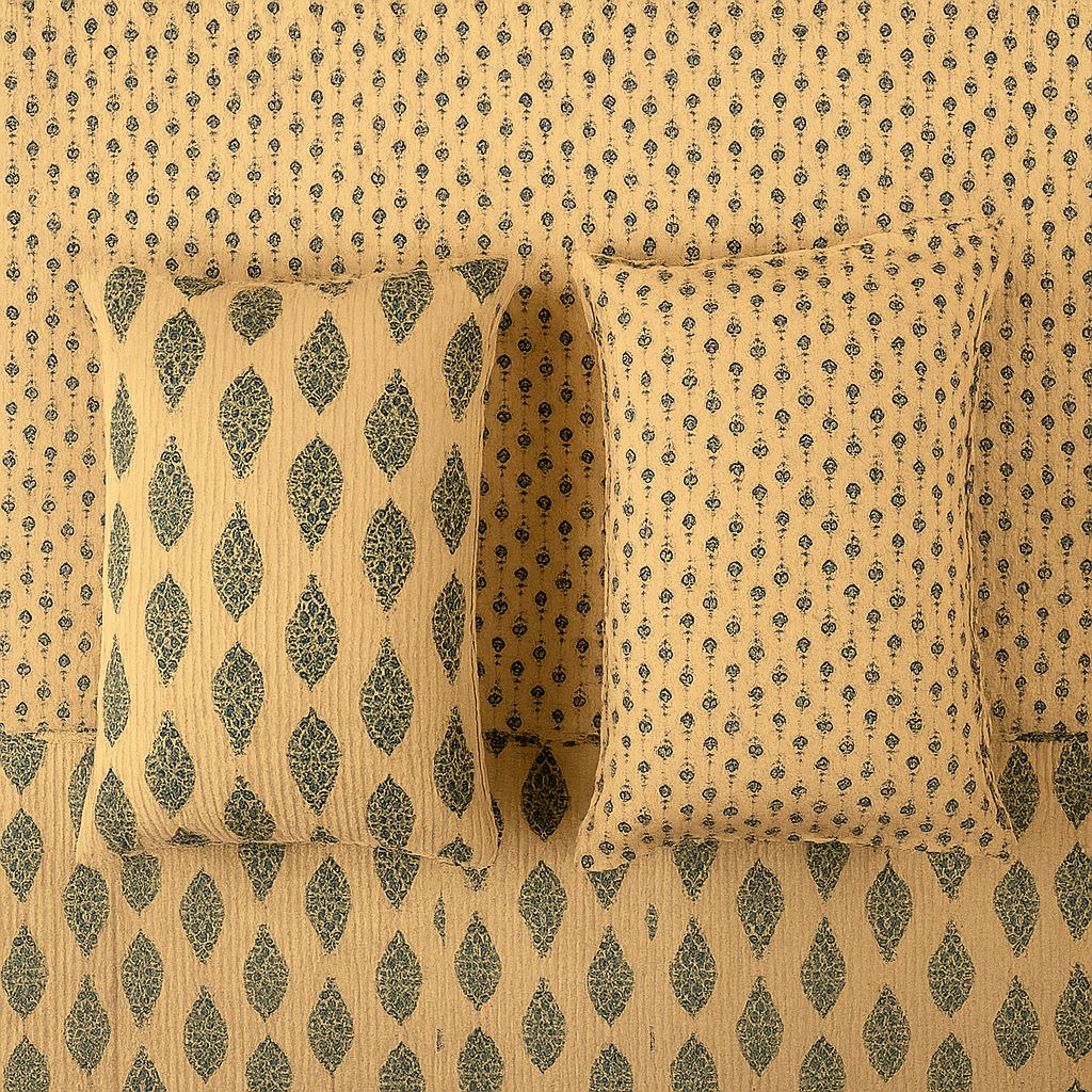 Ajrakh Block Print Bedcover-Aaroha Living