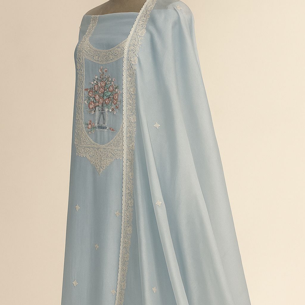 Nazia Touch - Pastel Blue Unstitched Suit-Aaroha Living
