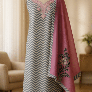 Midnight Chevron Muslin Unstitched Suit-Aaroha Living