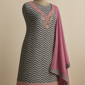 Midnight Chevron Muslin Unstitched Suit-Aaroha Living