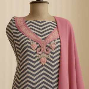 Midnight Chevron Muslin Unstitched Suit-Aaroha Living
