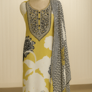 Bloom in Sunshine - Sunny yellow Muslin Unstitched Suit-Aaroha Living