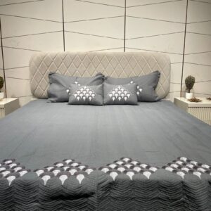 Dark Grey Embroidered Bedcover Set-Aaroha Living