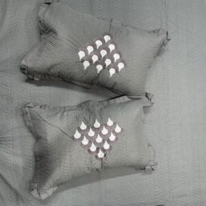 Dark Grey Embroidered Bedcover Set-Aaroha Living
