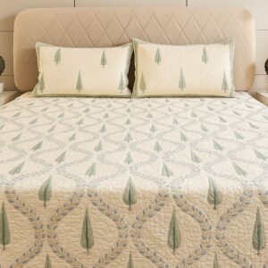 White cotton quilted bedcover-Aaroha Living