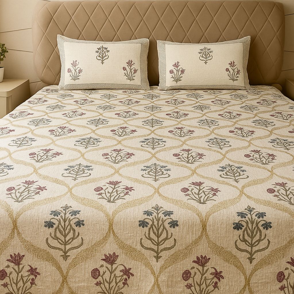 Bageecha Slub Cotton Bedcover-Aaroha Living