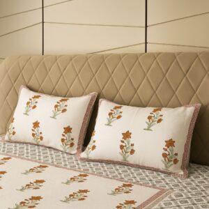 Handcrafted Jacquard Block Print Bedcover-Aaroha Living