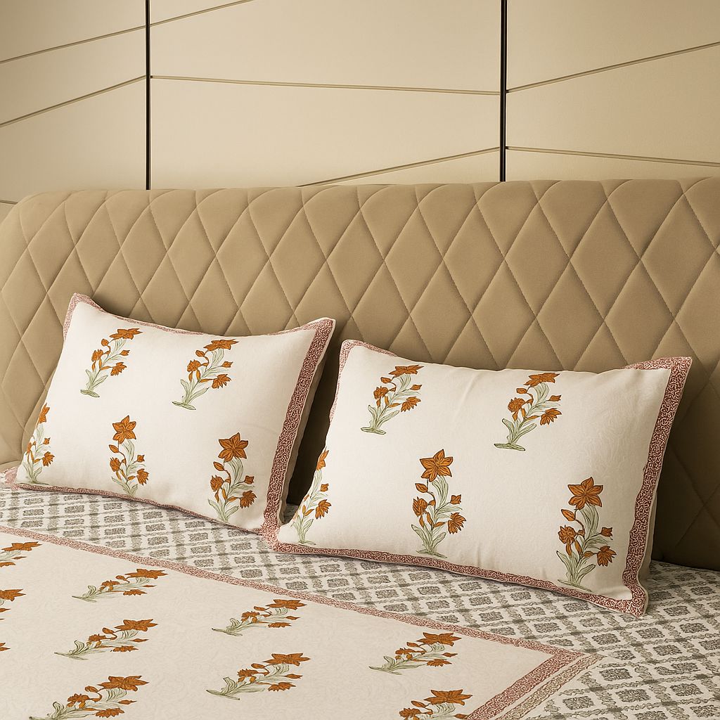 Handcrafted Jacquard Block Print Bedcover-Aaroha Living