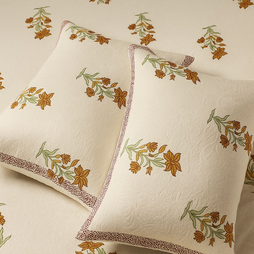 Handcrafted Jacquard Block Print Bedcover-Aaroha Living