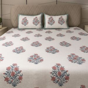 Handcrafted Jacquard Block Print Bedcover-Aaroha Living