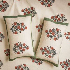 Handcrafted Jacquard Block Print Bedcover-Aaroha Living