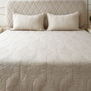 Embroidered Flower Bedcover-Aaroha Living