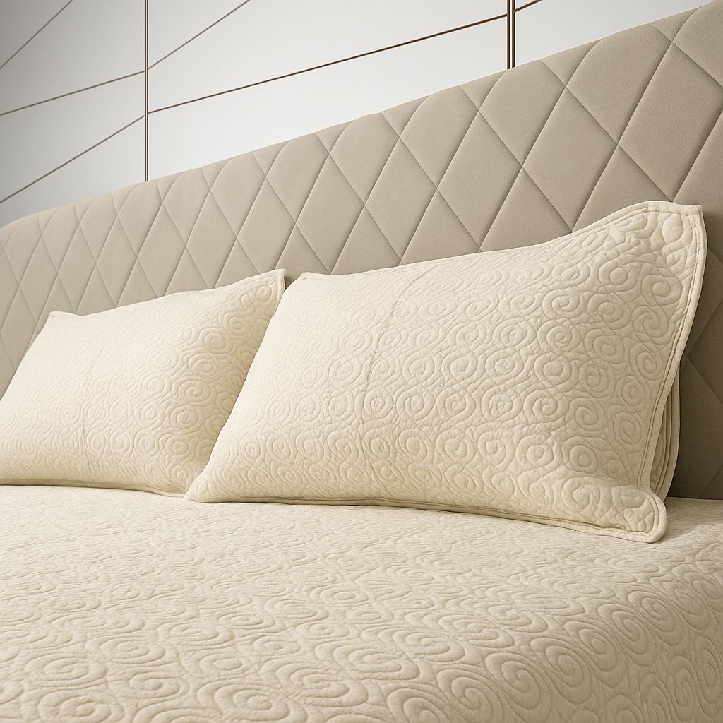 Off White Geometric Pattern Quilted Bedcover-Aaroha Living