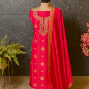 Pink Elegance – Handcrafted Dabka & Bandhej Unstitched Suit