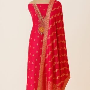 Red Elegance – Handcrafted Dabka & Golden Zari Unstitched Suit